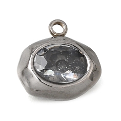 Clear 304 Stainless Steel Pave Cubic Zirconia Pendants, Oval Charms, Stainless Steel Color, Clear, 12.5x13x6mm, Hole: 1.5mm