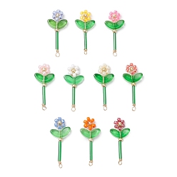 (52) Непрозрачная лаванда Подвески-цветы из стеклянных бус, с настоящей 18k позолоченной медной проволокой, разноцветные, 33.5x14x4 мм, отверстие : 2 мм