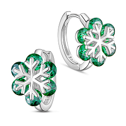 чирок Серьги 925 из стерлингового серебра с родиевым покрытием, с ааа класс фианитами, снежинка, зелено-синие, 13 мм