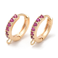 Средний Фиолетово-красный Фурнитура для сережек из латуни со стеклянным кольцом, реальный 18 k позолоченный, Кольца, средне фиолетовый красный, 14.5x13x2.5 мм, отверстие : 1.6 мм, штифты : 1.9 мм