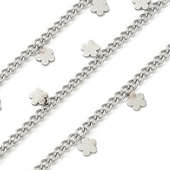 Нержавеющая Сталь Цвет 304 из нержавеющей стали обуздать цепи, несварные, с катушкой, с цветочными прелестей, цвет нержавеющей стали, 8x5x1.5 мм