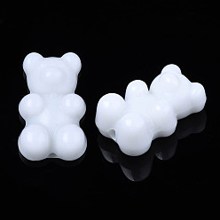 White Opaque Acrylic Beads, Bear, White, 18x11x7mm, Hole: 1.6mm