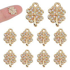 Настоящее золото 18K 10подвески из латуни с микропаве из кубического циркония, клевер, долговечный, без никеля , реальный 18 k позолоченный, 12x8.5x2 мм, отверстие : 1.2~1.4 мм