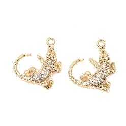 Настоящее золото 18K Латунные микро проложить кубического циркония подвески, без кадмия, без никеля и без свинца, крокодил, реальный 18 k позолоченный, 17.5x14.5x4 мм, отверстие : 1.4 мм