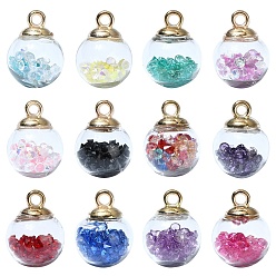 (52) Непрозрачная лаванда 36шт 5 стили стеклянные подвески, со стеклянными стразами и пластиковыми открытиями ccb, золотые, круглые подвески в виде бутылки желаний, разноцветные, 21~21.5x15~16 мм, отверстие : 2~2.5 мм