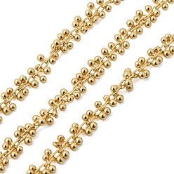 Настоящее золото 18K Латунные цепочки с круглыми бусинами, с катушкой, пайки, без свинца и без кадмия, долговечный, без свинца, без никеля и без кадмия, реальный 18 k позолоченный, 4 мм
