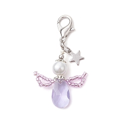 лаванда Ангел стеклянный кулон украшение, Застежки-когти из сплава омара, подвески для украшений сумок, лаванда, 50~50.5 мм