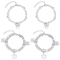 Платина 4шт. 2 стили многорядных браслетов из сплава для женщин, платина, платина, 6-3/47-1/8 дюйм (17~18 см), 2 шт / стиль