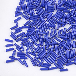 Blue Glass Bugle Beads, Round Hole, Opaque Colours, Blue, 6~7x1.5~2mm, Hole: 0.8mm, about 10000pcs/bag