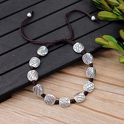 Rectangle Браслеты из плетеных бусин из сплава, регулируемые плетеные браслеты из полиэфирного шнура для мужчин и женщин, античное серебро, прямоугольные, 5-7/8 дюйм (15 см)