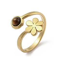 Тигровый глаз 304 Нержавеющая сталь с ионным покрытием из натурального тигрового глаза (IP), размер США 7 1/2 (17.7 мм)