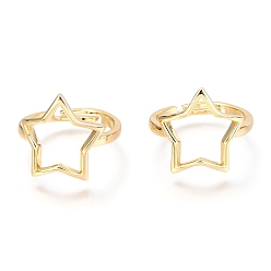 Real 18K Gold Plated Adjustable Brass Finger Rings, Star, Real 18K Gold Plated, US Size 7, Inner Diameter: 18mm