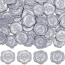 Серебро 50шт 2 стили розы и сердца клейкие восковые наклейки печать, для запечатывания конвертов, серебряные, 30.8x30.8x2.2 мм, 25 шт / стиль