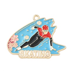 Другие Подвески из спортивного сплава с эмалью, золотые, катание на коньках, 26.5x34x1 мм, отверстие : 2 мм