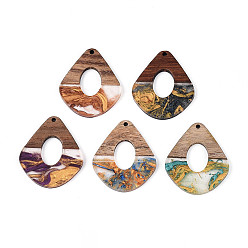 (52) Непрозрачная лаванда Подвески из непрозрачной смолы и ореха, слезинки, с блеском порошок, разноцветные, 38x32x3.5 мм, отверстие : 2 мм