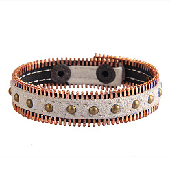 Белый Браслеты из сплава, искусственной кожи, шнура, украшенного заклепками, Регулируемый ретро-браслет с заклепками для женщин и мужчин., античная бронза, белые, 8.27 дюйм (21 см)