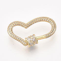 Золотой Латунные микропаве, кубический цирконий, винт, карабин, подвески с замком, для изготовления ожерелий, сердце, прозрачные, золотые, 19.5x31x2~6.5 мм