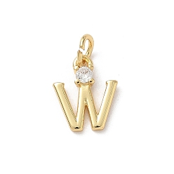 Letter W Латунные подвески из прозрачного кубического циркония, письмо амулеты, с целью перехода в кольце, стойки покрытие, долговечный, без свинца и без кадмия, реальный 18 k позолоченный, Буква W, 12~12.5x3~10x2.3 мм, отверстие : 3.3 мм
