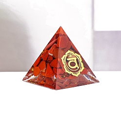 Красный Камень Чакра ювелирные изделия йога, оргонитовая пирамида, фигурки из смолы, с натуральной красной яшмовой крошкой внутри статуй для украшения домашнего офиса, 30 мм