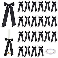 Black 8Pcs Polyester Single Face Satin Ribbon Candle Holder Decoration, Bowknot, Black, 300x120mm