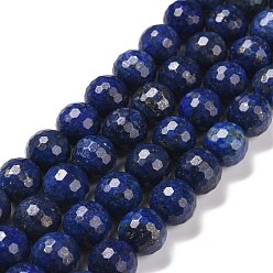Ляпис-Лазурь Окрашенные природные лазурит бисер пряди, граненый (128 граней), круглые, 10 мм, отверстие : 1.2 мм, около 38 шт / нитка, 15.16'' (38.5 см)