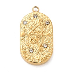 Рыбы 304 подвески из нержавеющей стали, со стразами, овал с подвеской в виде созвездия, реальный 18 k позолоченный, Рыбы, 25x13x3 мм, отверстие : 1.8 мм