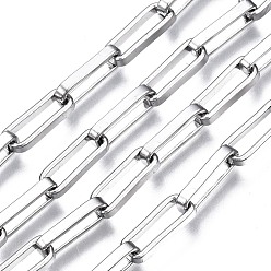 Stainless Steel Color Tarnish Resistant 304 Stainless Steel Rectangle Cable Chains, with Spool, Unwelded, Stainless Steel Color, 11.5x4x2mm, about 82 Feet(25m)/roll