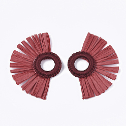 (123L) Белый крем непрозрачный блеск Кулон из рафии с кисточками, с кольцом из полиэстера, вентилятор, огнеупорный кирпич, 47~55x68~78x5~6 мм, отверстие : 14 мм