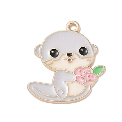 Светлый Стально-синий Подвески из эмали и сплава, бобровый шарм, золотой свет, светло-стальной синий, 26x23x1 мм, отверстие : 1.6 мм