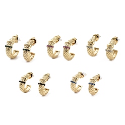 Mixed Color Glass Ring Stud Earrings, Golden 304 Stainless Steel Half Hoop Earrings, Mixed Color, 16.5x6mm