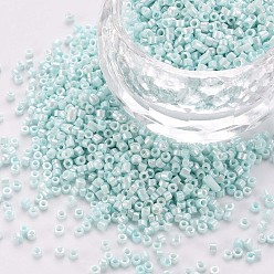 Light Blue Glass Cylinder Beads, Seed Beads, Opaque Colours Luster, Round Hole, Light Blue, 1.5~2x1~2mm, Hole: 0.8mm, about 8000pcs/bag, about 1pound/bag
