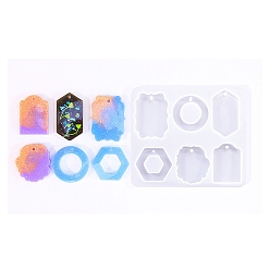 Белый Подвески из силиконовой формы, изготовление изделий из эпоксидной смолы, круглая кость неправильной формы, геометрический рисунок, белые, 155x135 мм, отверстие : 3~4 мм, внутренний диаметр: 36~50x45~62 мм