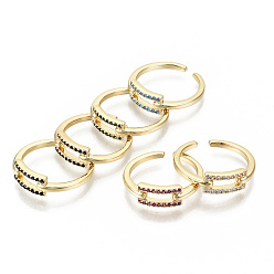 Mixed Color Brass Micro Pave Cubic Zirconia Cuff Rings, Open Rings, Golden, Nickel Free, Rectangle, Mixed Color, Inner Diamete: 17mm