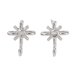 Платина Поиск шпилек из латуни с микропаве из кубического циркония, долговечный, без свинца и без кадмия, солнце, платина, 11.5x9 мм, отверстие : 1.6 мм, штифты : 12x0.7 мм