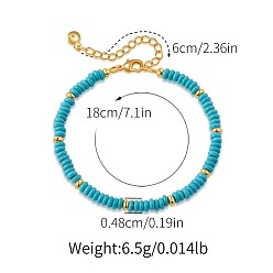 Synthetic Turquoise Handmade Synthetic Turquoise Rondelle Beaded Bracelets with 304 Stainless Steel End Chains, Real 18K Gold Plated, 7.09 inch(18cm)