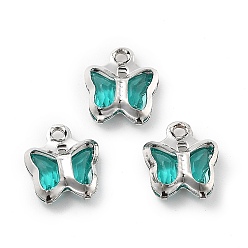 Бирюза Стеклянные прелести, бабочка, с латунной фурнитурой , долговечный, платина, бирюзовые, 8.5x7x2 мм, отверстие : 1 мм