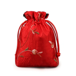 Красный Тканевые мешочки для упаковки ювелирных изделий, сумки на шнурке, красные, 14x11 см