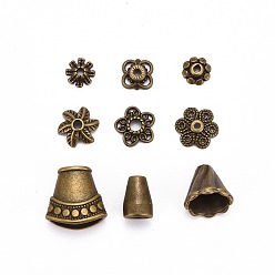 Antique Bronze Tibetan Style Alloy Bead Caps, Mixed Shapes, Antique Bronze, 5~20x2~10mm, Hole: 0.5mm