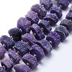 Añil Cuentas de cristal de cuarzo druzy natural hebras, cuarzo solar, teñido, pepitas, añil, 12~26x6~17 mm, agujero: 1~2 mm, sobre 14~16 unidades / cadena, 7.9~8.3 pulgada (20~21 cm)