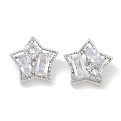 Платина Стойка покрытие латунные микропаве прозрачные кубические циркониевые кнопки, долговечный, без свинца и без кадмия, цветок, 1-луночное, платина, 16.5x17.5x7 мм, отверстие : 1.2 мм