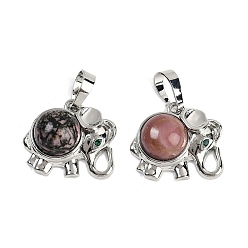 Родонит Природные подвески родонит, подвески в виде слона из латуни с покрытием из стразов, платина, без кадмия и без свинца, 17.5x20.5x8 мм, отверстие : 5x8 мм