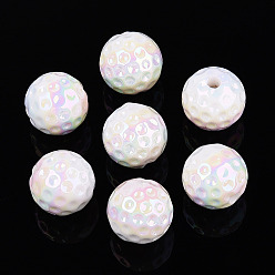 Белый Непрозрачные акриловые бусины с УФ-покрытием, радужный, круглый с ямчатой поверхностью, белые, 15.6x15 мм, отверстие : 3.2 мм