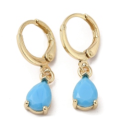 Темно-Голубой Позолоченные латунные серьги-капли в форме капли с подвесками на защелке из настоящей 18k, со стеклом, глубокое синее небо, 23.5x6 мм