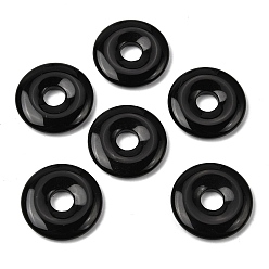 Obsidian Natural Obsidian Pendants, Donut/Pi Disc Charms, 30x6mm, Hole: 8mm