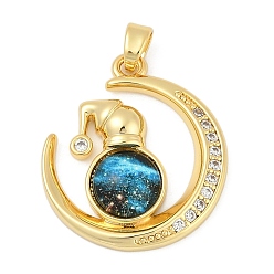 Луна Латунный микропаве, прозрачный кубический цирконий со стеклянными подвесками, без кадмия и без свинца, реальный 18 k позолоченный, луна, 23.5x21x4 мм, отверстие : 4x2.5 мм