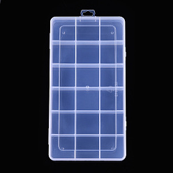 Прозрачный Прямоугольный контейнер для хранения шариков из полипропилена (pp), с откидной крышкой и 18 отделениями, для бижутерии мелкие аксессуары, прозрачные, 20.4x10.8x2.5 см, Внутренний диаметр: 3.2x3.3 cm