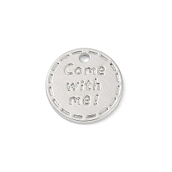Платина Стойки подвески обшивки сплава, плоский круглый со словом пойдем со мной, без свинца, без никеля и без кадмия, платина, 12x1.5 мм, отверстие : 1.2 мм