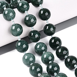 Myanmar-Jade Stränge aus natürlichen Jadeit-Jadeperlen aus Myanmar, glatte Rundung, mit Glasperlen, 13~14 mm, Bohrung: 1.2~1.5 mm, ca. 21 Stk. / Strang, 15.16 Zoll (38.5 cm)