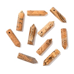 Пейзажный Джаспер Натуральные картинки яшмы, граненые, пуля, 30~33x8~9 мм, отверстие : 1.4~1.6 мм