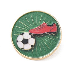 Green Football Theme Alloy Enamel Pins, Golden Lapel Pin Backs for Backpack Clothes, Flat Round with Soccer Ball and & Cleat, Green, 25mm